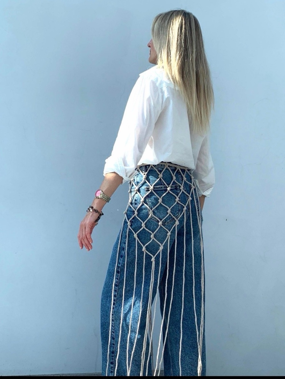 Macrame fringe shawl/belt made of cotton